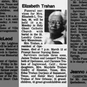 Obituary for Elizabeth Trahan Trahan